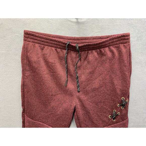 Red Ape Mens Jogger Sweatpants Lace Panel Tapered Drawstring Burgundy Size 4XL - Picture 7 of 13